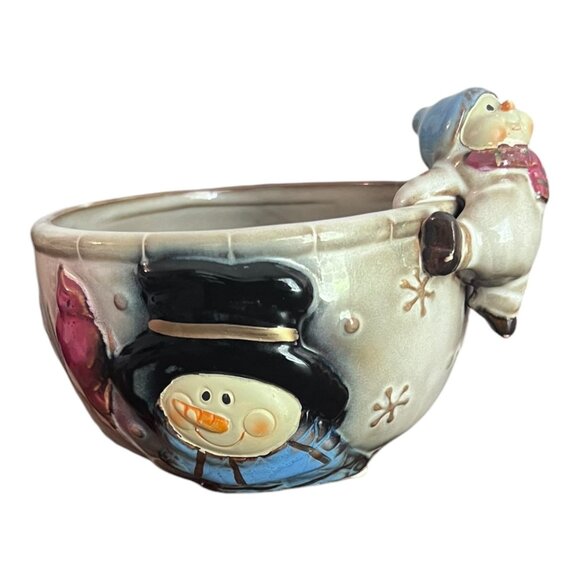 Christmas Glazed Ceramic Snowman Bowl with a 3D Snowman Approx. 4.25" Tall X 5" - Picture 1 of 6